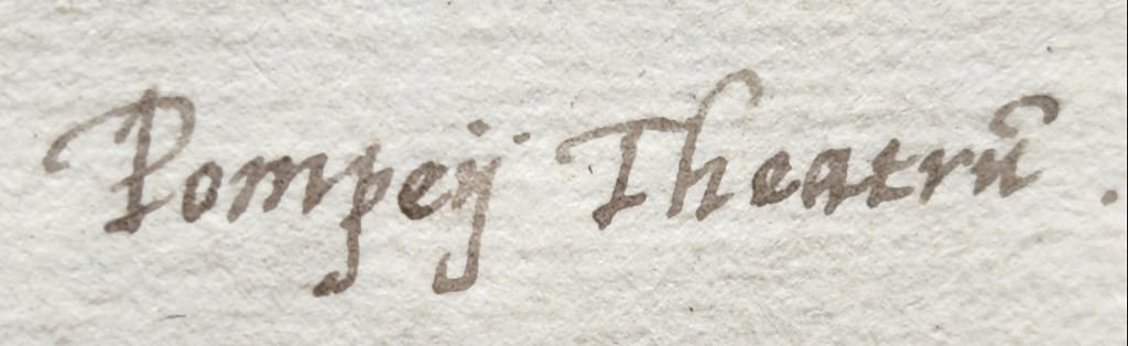 Audley End Note on Pompey's Theatre in Edward de Vere's hand.
